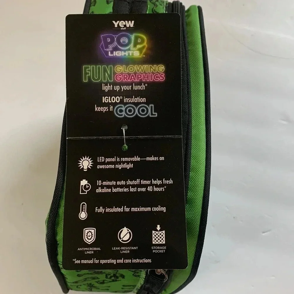 Igloo Yew Dinosaur Light Up Lunch Insulated Cooler Bag Green NWT